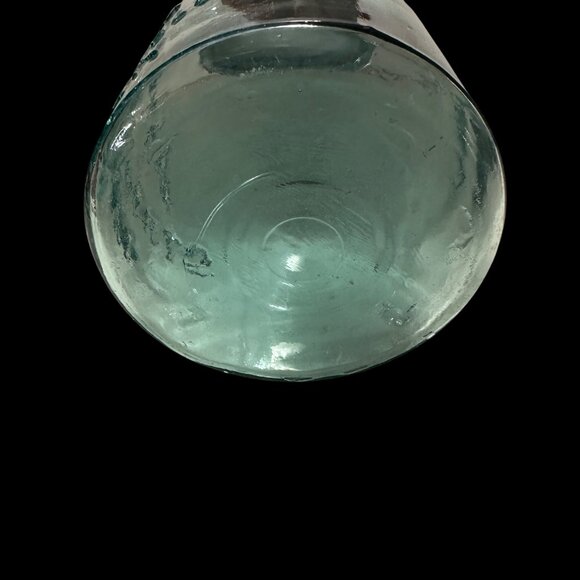 Vintage Atlas Strong Shoulder Mason Blue Glass Quart  Jar zinc lid FLAW Bubble - Picture 2 of 7